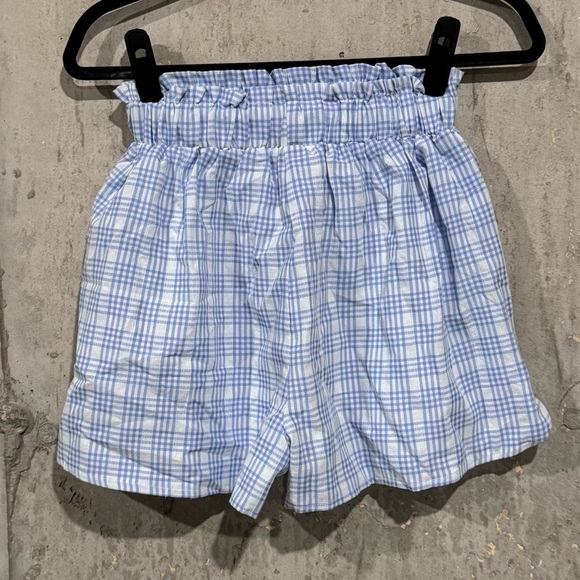 Mable NWT Small Blue Gingham Arleth Stripe Blouse And Shorts Set Puff Sleeve Tie - Picture 8 of 13